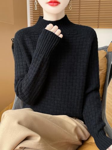 100% Merino Wool Sweaters for Women's Fall Winter Knitted Thick Pullover Long Sleeves Loose Warm Turtleneck(WQ703) 6