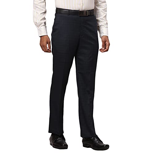 Image of Park Avenue Men's Polyester Blend Checks Pattern Smart Fit Flat Front Formal Trouser