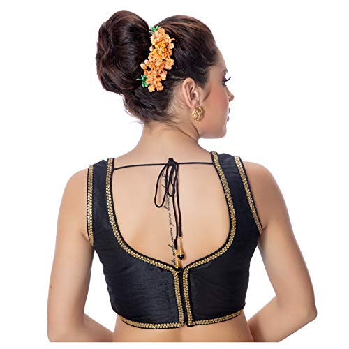 Sleeveless Saree Blouse, Women's Art Silk Solid Saree Blouse for Women Readymade2