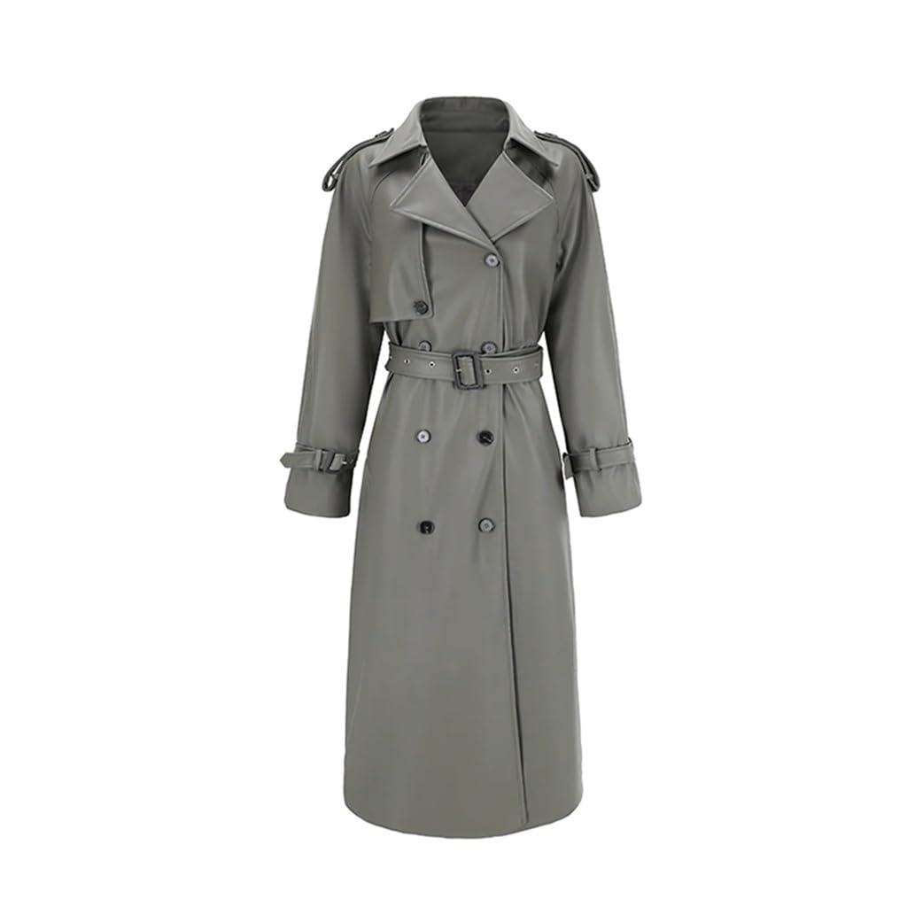 Spring and Autumn Long Grey Trench Coat Womens Plug Sleeve Belted Jacket