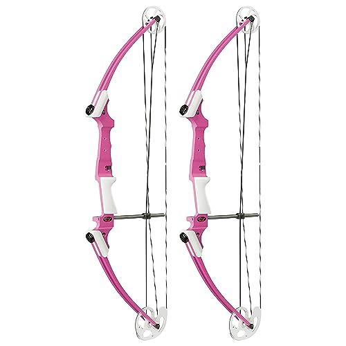 Genesis Archery Compound Bow w/Adjustable Draw Length from 15-30 Inches & Adjustable Draw Weight Range of 10 to 20 Pounds, Left-Handed, Pink (2 Pack)
