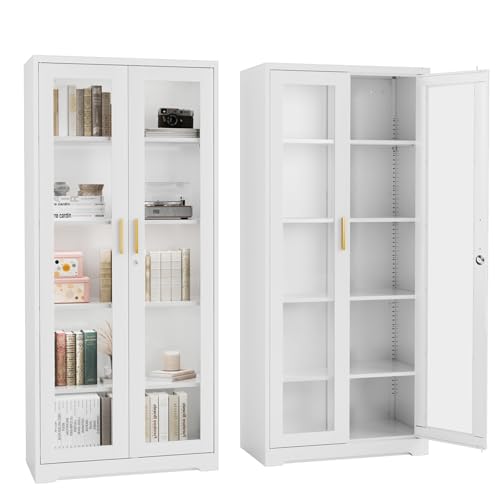 Kubohogar Display Cabinet with Glass Doors,71' Metal Curio Cabinets with 4 Adjustable Shelves...