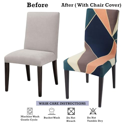 Image of Stretchable Dining Chair Cover - Washable, Removable, Anti-Slip, Protector, Universal Fit (Set of 6, Multicolor Abstract)