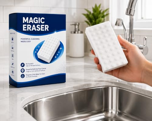 Image of ZAPPOO Magic Eraser | Pack of 4 | No Scratch Multi-Surface Cleaning Sponge | Removes 100+ Tough Stains | Just Add Water | Walls, Kitchen, Bathroom, Shoes & Switch Boards