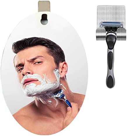 Deluxe Larger Anti-Fog Shower Mirror| Fogless Bathroom Shaving Mirror | Long-Lasting Removable Adhesive Hook and Razor Holder | Bathroom Accessories (10 X 7.87)