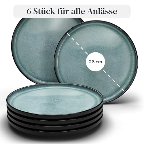 Steingut Teller Groß 6 Personen Ibiza TESTSIEGER, Traumhaftes Mediterranes Steingut Speiseteller Set, Stylisches Essteller Set, Pure Living in Petrol