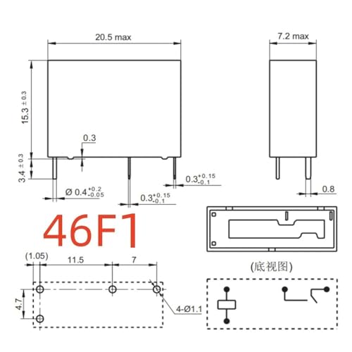Relé HF43F 024-HS de 4 pines y 24V para circuitos electrónicos 3