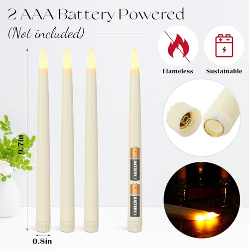 Image of Baquler 50 Pcs 9.7 Inches Flameless Taper Candles Bulk Battery Operated Taper Candles Ivory LED Candlesticks Flickering for Christmas Wedding Home Decor