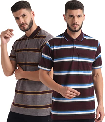 Image of INKKR Striped Men Polo Neck Half Sleeve T-Shirt