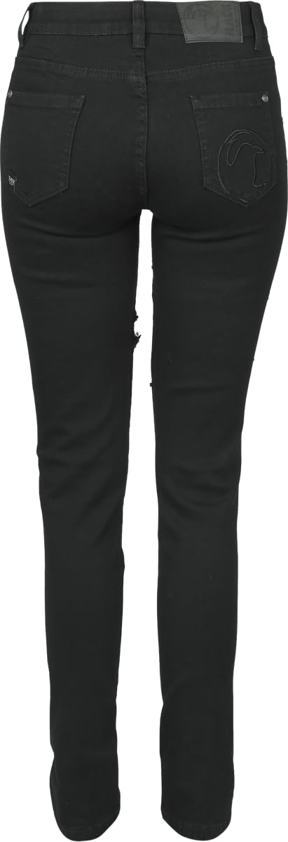 Black Premium by EMP Mujer Vaqueros Negros con Recortes de Rejilla