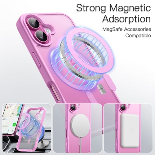 Image of JETech Magnetic Cover Case for iPhone 16 Plus 6.7-Inch Compatible with MagSafe, Translucent Matte Back Slim Shockproof Phone Cover (Pink)