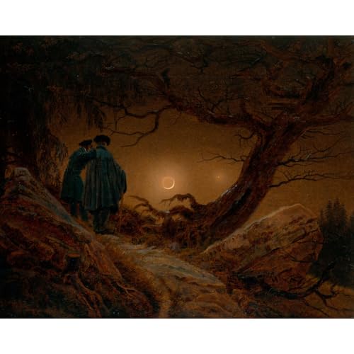 Deux hommes contemplant la lune : décoration murale salon romantique 76x101cm