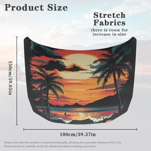 Image of Car Hood Cover Protector,Waterproof Snowproof Print Hood Covers for Cars,Universal Accessories for Decoration Coconut Tree Pattern Design