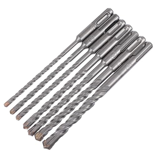 Luxshiny 7pcs 160mm Two-Groove Round Shank Drill Bit Set Cross Head for Concrete Heavy-Duty Drilling, Industrial Multipurpose Drilling Accessory Kit for Electric Hammer