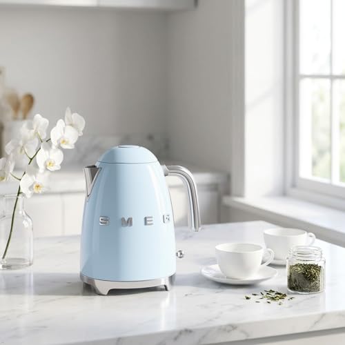 Image of SMEG KLF03 Electric Kettle 1.7L (7 Cup), Retro Hot Water Boiler for Tea & Coffee, Fast Boiling, Auto Shut-Off, Soft Open Lid, 360 Swivel Base Countertop Kettle - Pastel Blue