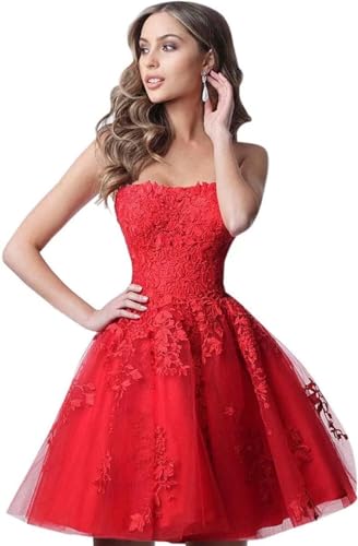 Image of Lace Homecoming Dresses Short A Line Strapless Formal Cocktail Party Gowns