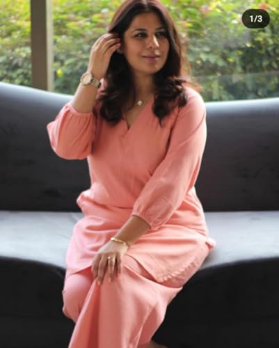 Image of Femezone Women Cotton slub Co-ord Kurta and Pant Set (FEM22230610-01-Vcord)