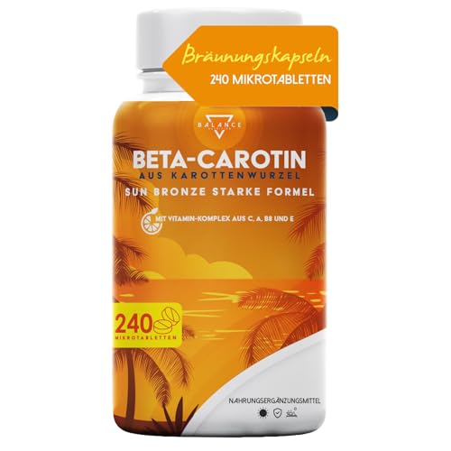 BETA CAROTIN - 240 TABLETTEN (8 monate) | Bräunungskapseln | Carotin Kapseln Hochdosiert Bräune aus Karottenextrakt | Vitamin A Hochdosiert | 100% natürlich