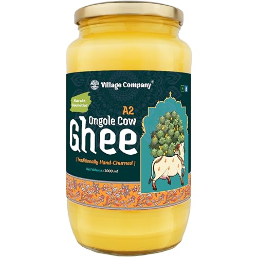 Image of Village Company A2 Cow Ghee Bilona Method | Bilona Ghee Ongole Cow | Bilona Ghee | Pure Ghee A2 Desi Cow Ghee | Vedic Pure Organic | Traditional Curd Churned | Lab-Certified | Glass Jar One Litre (1000 ML A2 Cow Ghee)