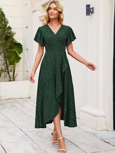 Image of ZZV Formal Dresses for Women Gowns Evening V Neck Wedding Guest Dresses