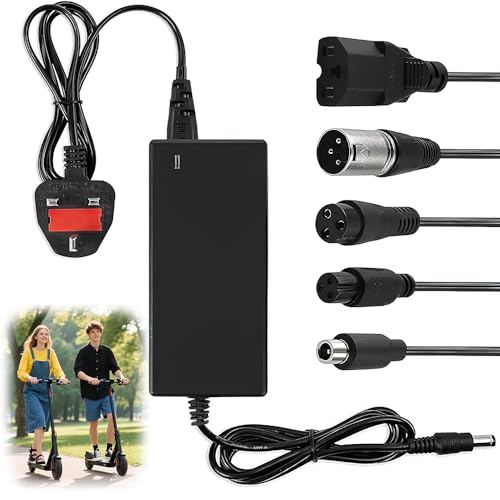 Nzkeuf Scooter Charger 42V 2A, 6 in 1 Universal Electric Bikes Charger for 36V Battery, High Power 84W Battery Charger for E-Scooters, Hoverboards, E-Bikes & Mobility Devices