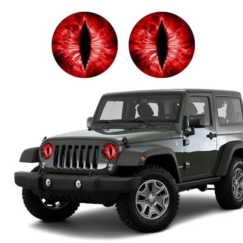 Image of 2PCS Beast Eyes Headlight Decals, 3D Stereo Eyes Headlight Decal Stickers, Car Body Window Bumper Decoration Stickers, Car Accessories Round Headlight Decal for Jeep Wrangler (Red)