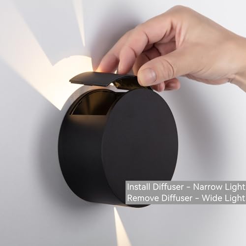 Image of Tubicen Wall Sconce Round Dimmable Modern Movie Theater Lights Up and Down | Beam-Adjustable Indoor Wall Sconces Hardwired LED Small Wall Light Fixture for Living Room Bedroom Hallway Stair 6W Black