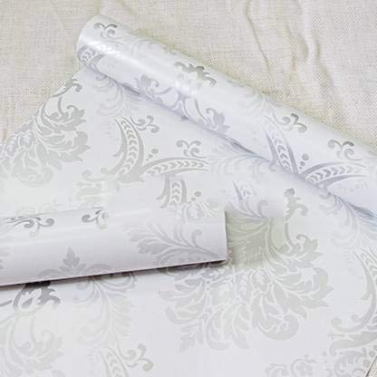Image of Damask Design Wallpaper | Elegant and Timeless Wall Decor with Textured Finish | Peel-and-Stick and Traditional Options for Living Rooms, Offices, and Accent Walls (Silver-1000 x 45 cm - 45 sqft)