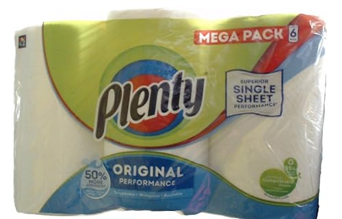 PLENTY Kitchen Towel, 6 White Rolls, 600 Sheets of Kitchen