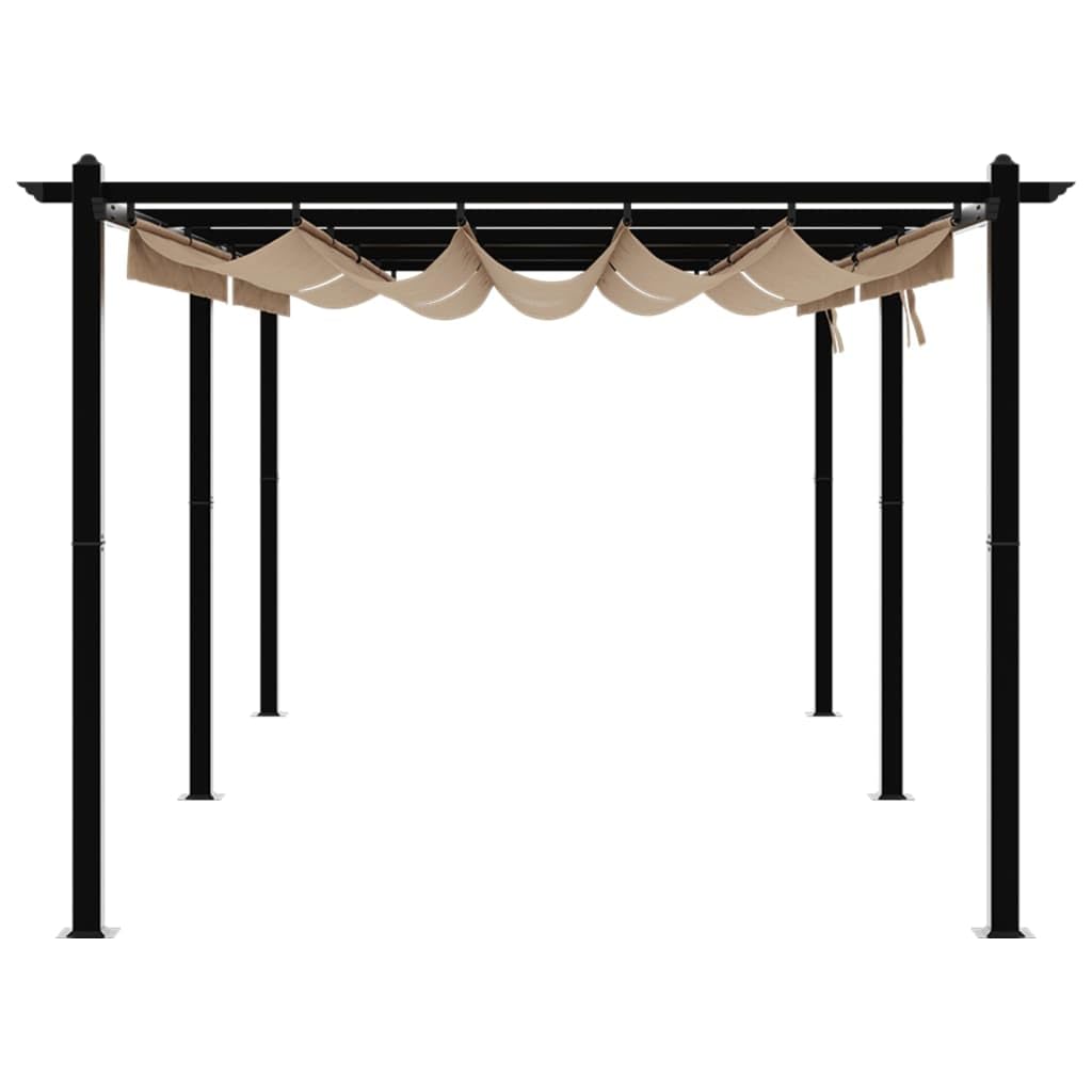 IKAYAA Pérgola de Jardín con Techo Retráctil, Pérgola de Aluminio 6x3 m, Cenador de Jardín, Poliéster Resistente al Agua y a UV para Patio Terraza Exterior Taupé