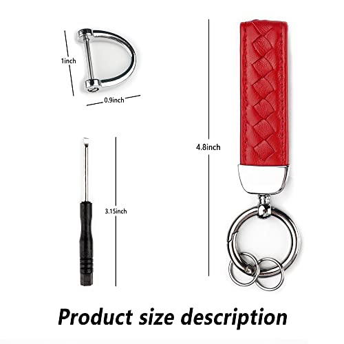 Turcee Leather Car Keychain,Weave Leather Car Key Fob,Car Accessories Key Ring & Anti-Lost D-Ring & Screwdriver,For Men And Women (Red) #TOP1