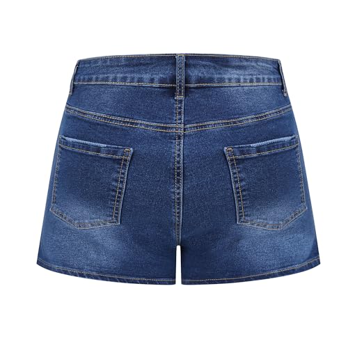 Image of THUNDER STAR Women Mid Rise Ripped Stretchy Jeans Shorts Frayed Raw Hem Casual Denim Shorts