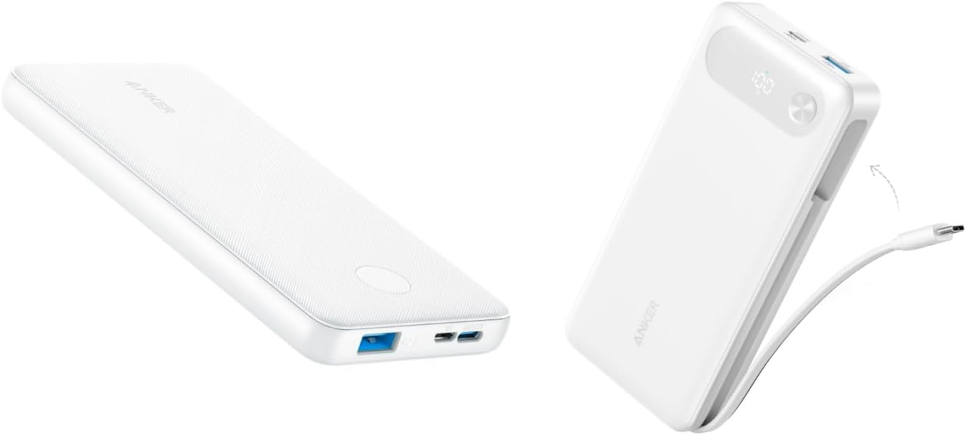 Anker Power Bank(PowerCore 10K),Compact Travel-Ready 10,000mAh Battery Pack Power Bank, 20,000mAh Portable Charger with Built-in USB-C Cable, 87W Max Fast Charging Battery Pack