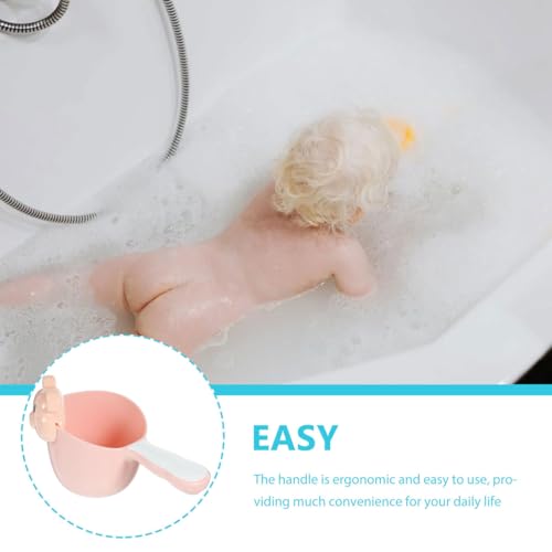 Image of Kisangel Baby Shampoo Rinse Cup Baby Bath Rinser for Hair Washing Thickened Pp Material Round Handle Cartoon Bear Flower Sprinkle Head Large Capacity Bathroom Wash Cup for Infants