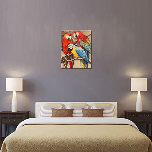 Henarts Yellow Wings Green Wings And Turquoise Macaws Canvas Print Parrot Wall Art Birds Poster Painting Giclee Modern Artwork Home Decor Stretched And Framed For Bedroom Living Room Office Apartment Decoration Easy To Hang #TOP3