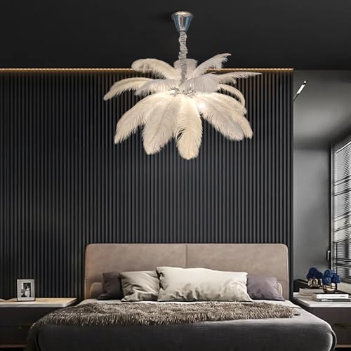 Image of Harold Electricals Modern White Ostrich Plumes Chandelier |Creative Feather Dulight Ceiling Pendant Light for Bedroom Living Room Dining Area Cafe Hotel Photography Prop -Bulb Included