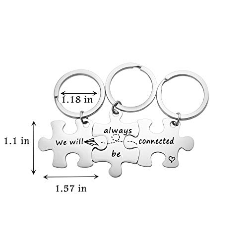 Myospark We Will Always Be Connected Puzzle Keychain Set Of 3 Long Distance Relationship Gift For Best Friends Family (3Pcs Connected Keychain Set) #TOP4