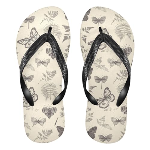 siphylline Chanclas de goma retro marrón con diseño de hojas, insectos, mariposas, impermeables, para caminar, Leaf Insect Butterfly Brown Retro, Medium