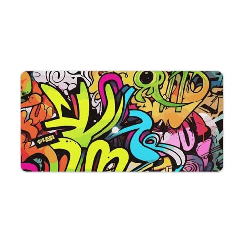 Tapis de bureau en cuir synthétique chic motif graffiti 60x30