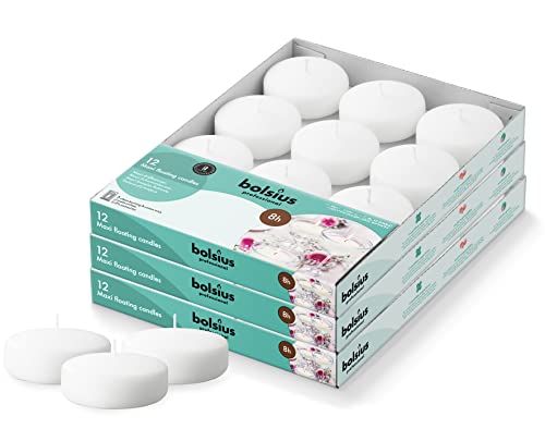 BOLSIUS 3 Inch White Floating Candles - 36 Count Unscented - Premium European Quality - Imbue Breathtaking Ambiance for Romantic Wedding Centerpieces, Decorations, Events, Pool, Holiday, and Parties