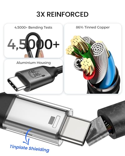 Silkland 240W USB4 Cable for Thunderbolt 4 Cable Right Angle, 90 Degree 40Gbps Data Sync 8k@60Hz Display, Compatible with MacBook Pro, iPhone 16 Pro, iPad Pro - 1M - Image 5