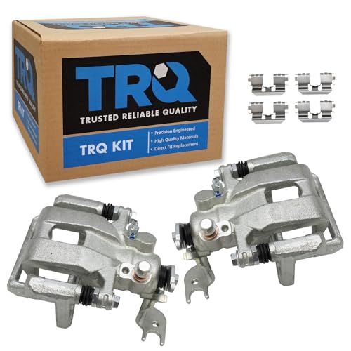 Image of TRQ Rear Driver and Passenger Side Brake Caliper Set Caliper Brackets Hardware Compatible with 08-12 Honda Accord 09-14 Acura TSX