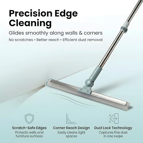Image of Heavy-Duty Silicone Floor Squeegee with 180 Rotating Head, Stainless Steel Extendable Handle, 20 Inch Blade, for Wet & Dry Cleaning