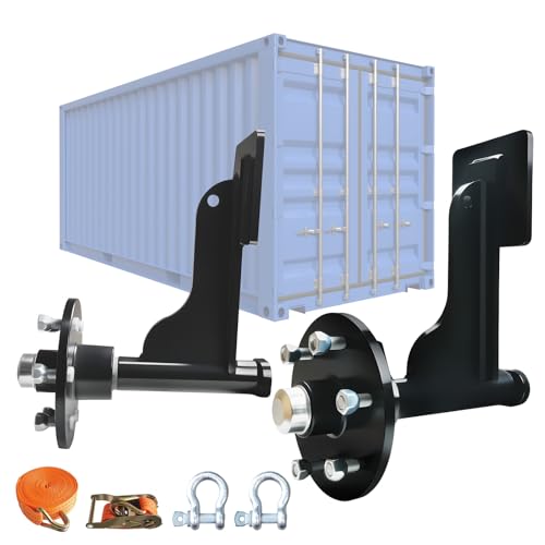 LAJIAOZ Upgrade Shipping Container Wheels Kit 6-Lug Axles with Ratchet Tie Down Straps and Shackles Heavy Duty Accessories for Moving 20FT 40FT Empty Storage Containers(2Pcs, Black)