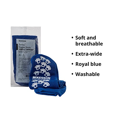 McKesson Slipper Socks, Non-Slip Grip Socks, Royal Blue, Bariatric, Adult Shoe 12+, Extra Wide, 3 Pair4