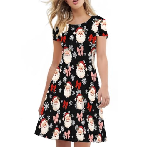 Image of Forchrinse Summer Dresses for Women Crew Neck Short Sleeve Midi Dress Casual Beach Vacation Sundress