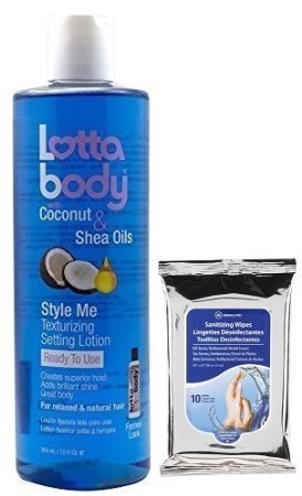 Lottabody STYLE ME Texturizing Setting Lotion with Coconut & Shea Oils 12oz with (Sanitizing Wipes 10ct) by Lottabody