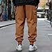 Fleece Cargo Pants for Men Elastic Drawstring Multi Pocket Tapered Ankle Fashion Workwear Trousers Light Brown Medium