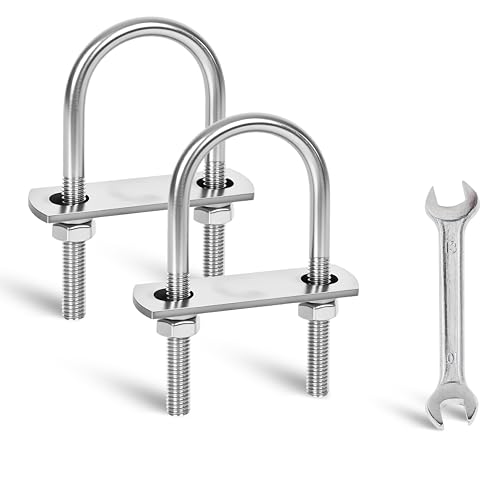 Image of 2 Sets M8 U-Bolts,u-Bolts 2 inch (50mm) Wide,U-Bolts with Nuts | 304 Stainless Steel u-Bolts,Bolt Plate and washers,2 inch u bolt,U Bolt Heavy Duty,Metric thread