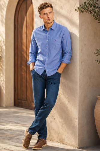 Image of Louis Philippe Men's Cotton Slim Fit Textured Fabric Soft Handfeel Full Sleeve Casual Shirt